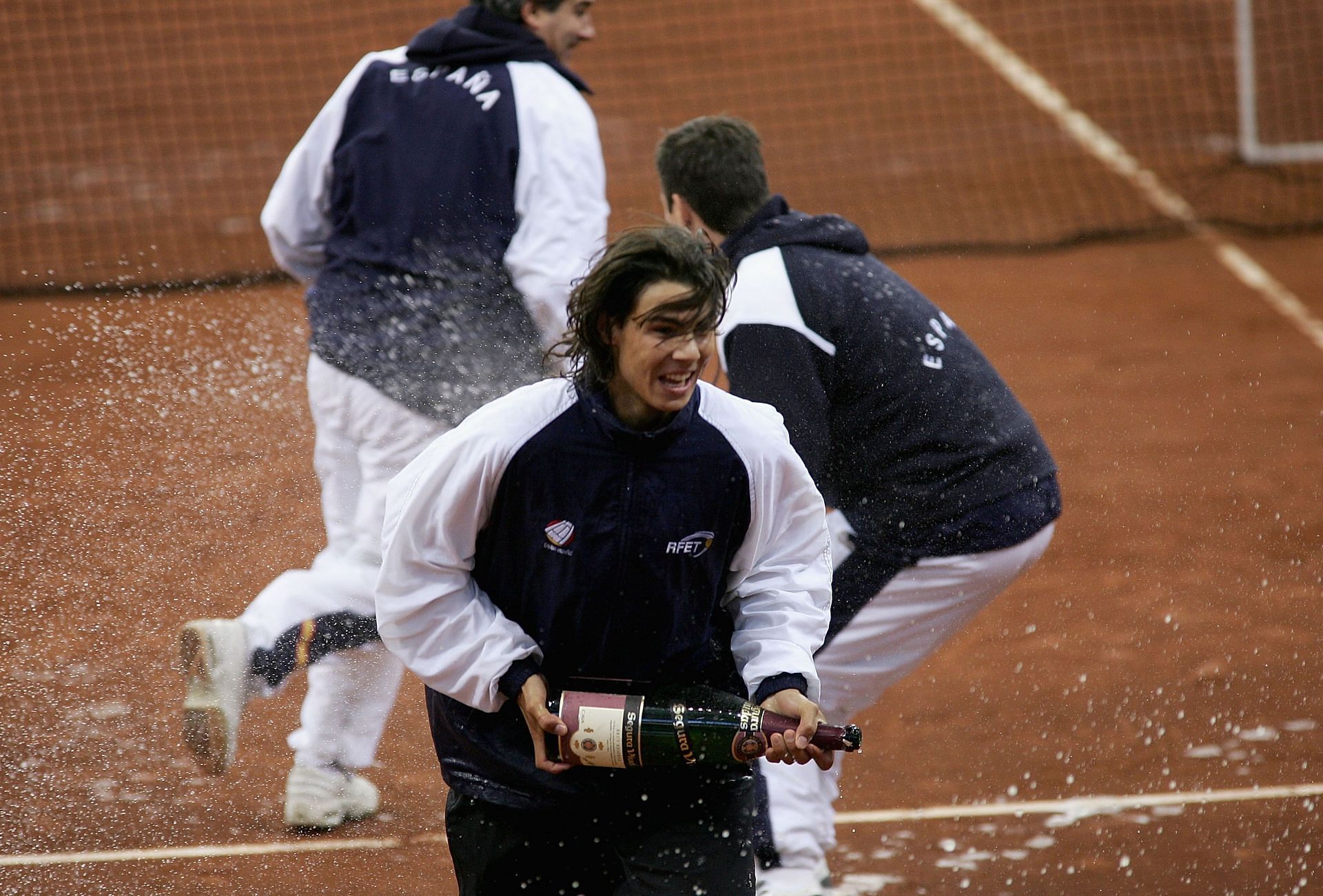 Rafael Nadal celebrating Spain&#039;s Davis Cup win in 2004.