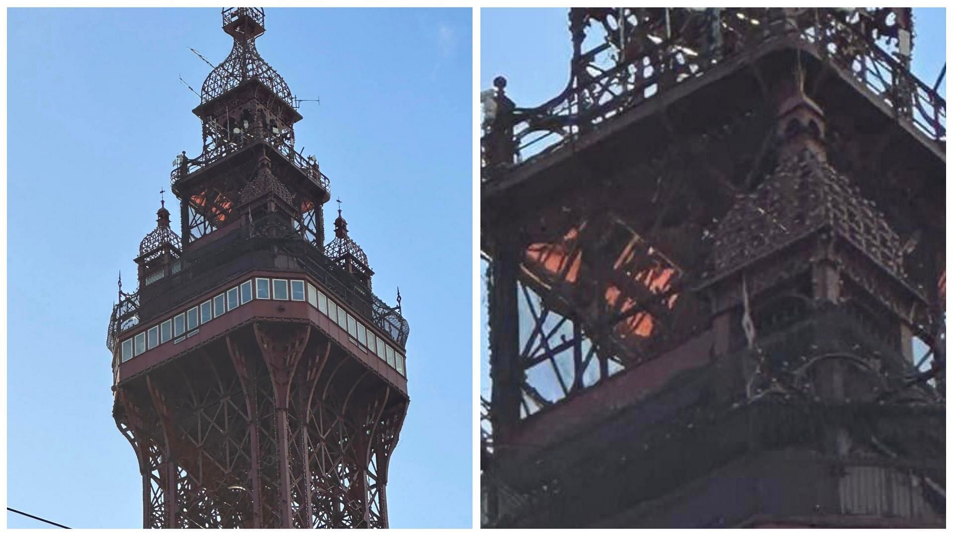 &quot;Fire at Blacpool Tower turns out to be an a fluttering orange netting (Image via @DiaLancea/X)