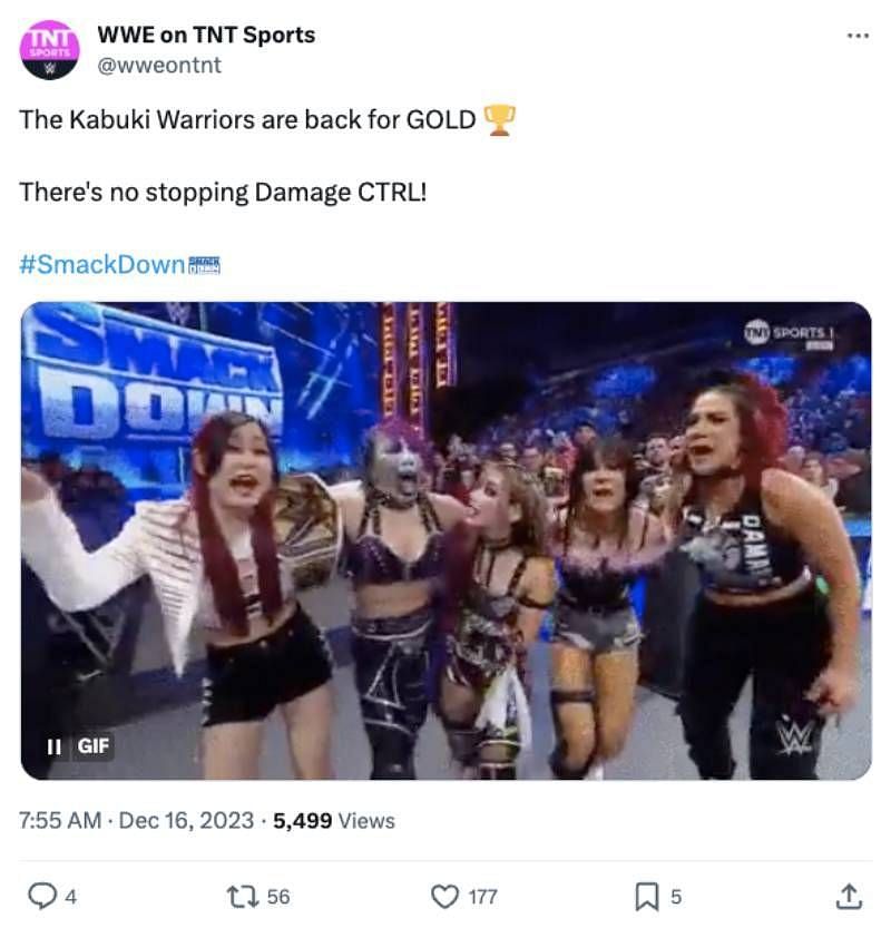 Screengrab of WWE on TNT Sports&#039; tweet