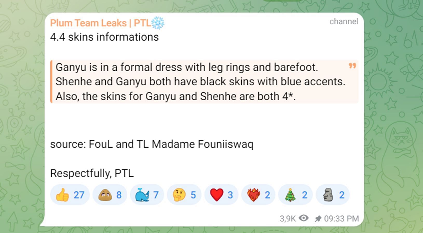 Ganyu and Shenhe skin info leaks (Image via PTL)