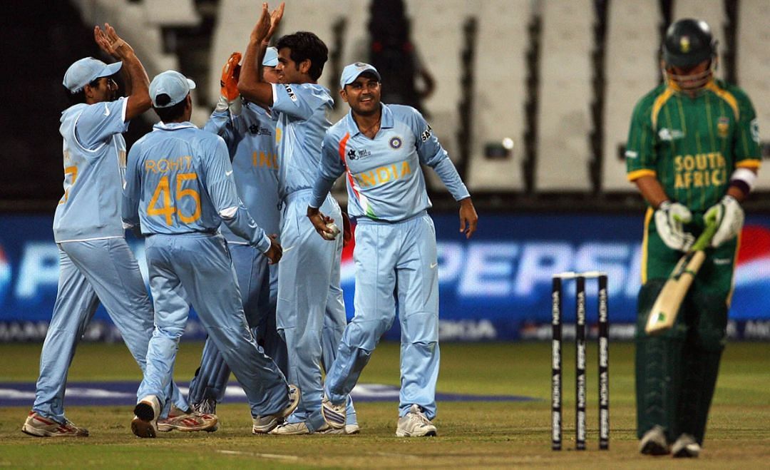 Team India players celebrating vs South Africa at T20 World Cup 2007 [Getty Images]