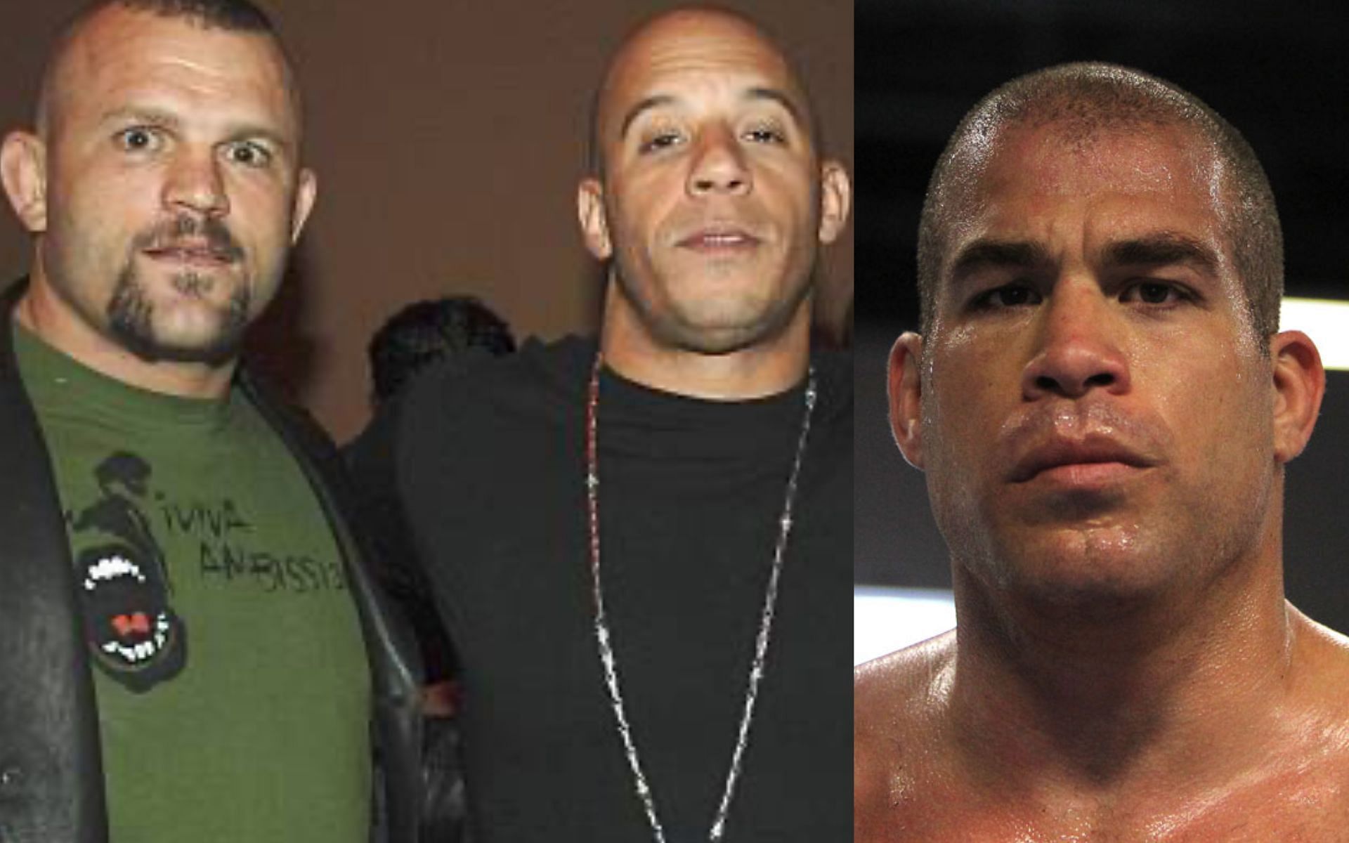 Chuck Liddell and Vin Diesel (left) and Tito Ortiz (right). (via Getty Images and UFC)