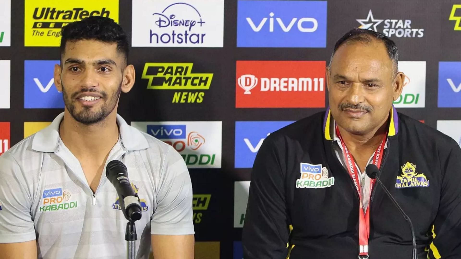 Tamil Thalaivas captain Sagar (left) and head coach Ashan Kumar (right) at the press conference (Image via PKL)