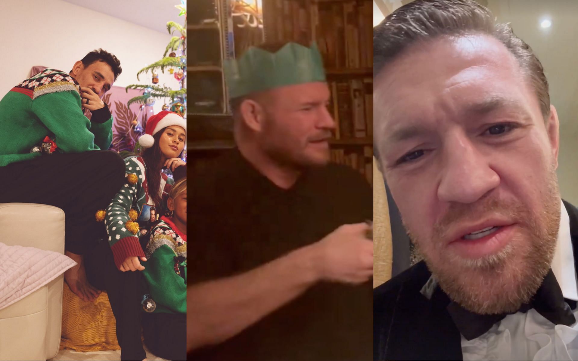 Max Holloway (left), Michael Bisping (center) and Conor McGregor (right) share Christmas posts on social media [Photo Courtesy @blessedmma and @bisping on X, @thenotoriousmma on Instagram]