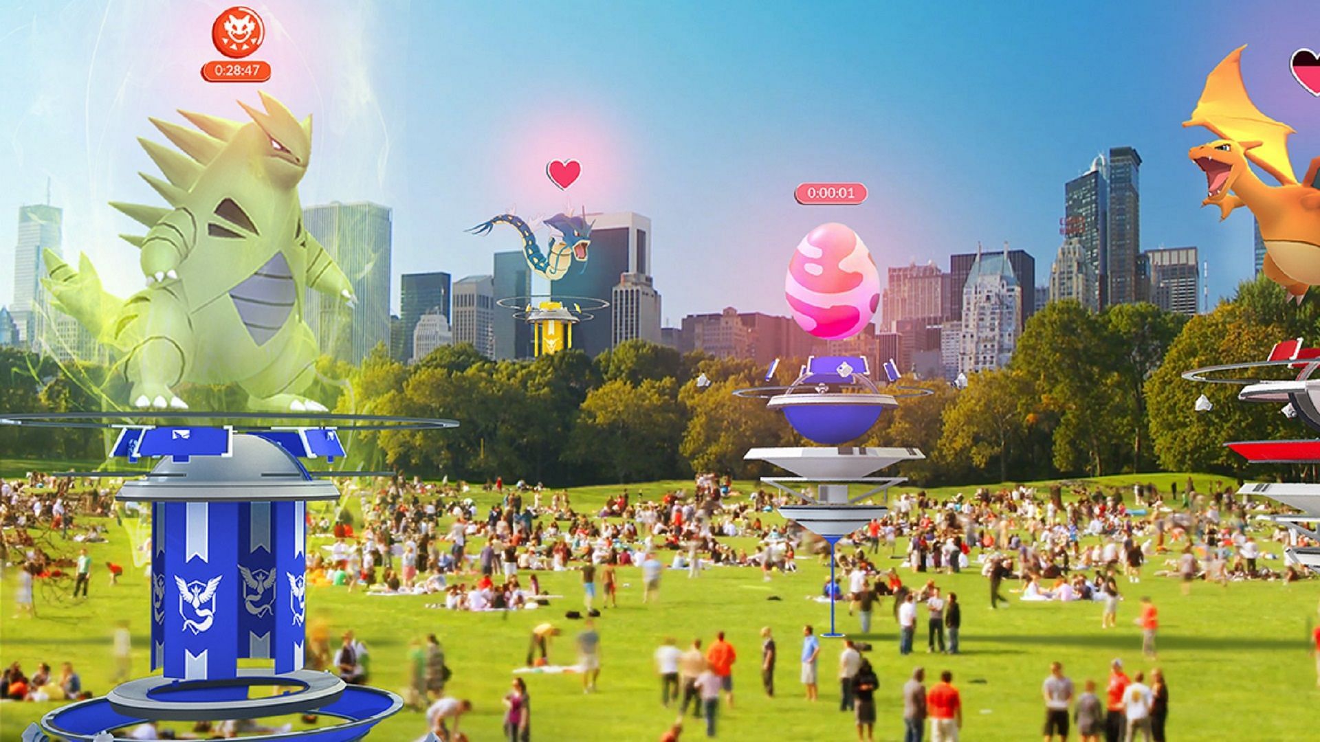 Gyms change color depending on which Pokemon GO teams have claimed them (Image via Niantic)