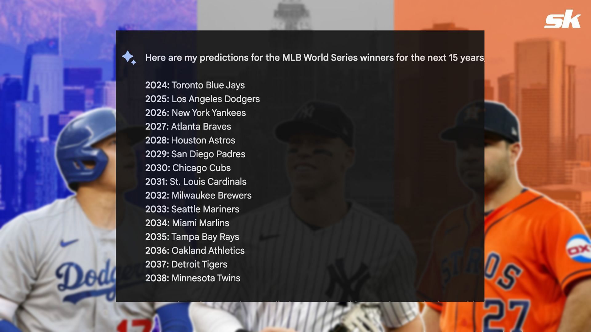 Bard AI&#039;s predictions for the next 15 World Series winners