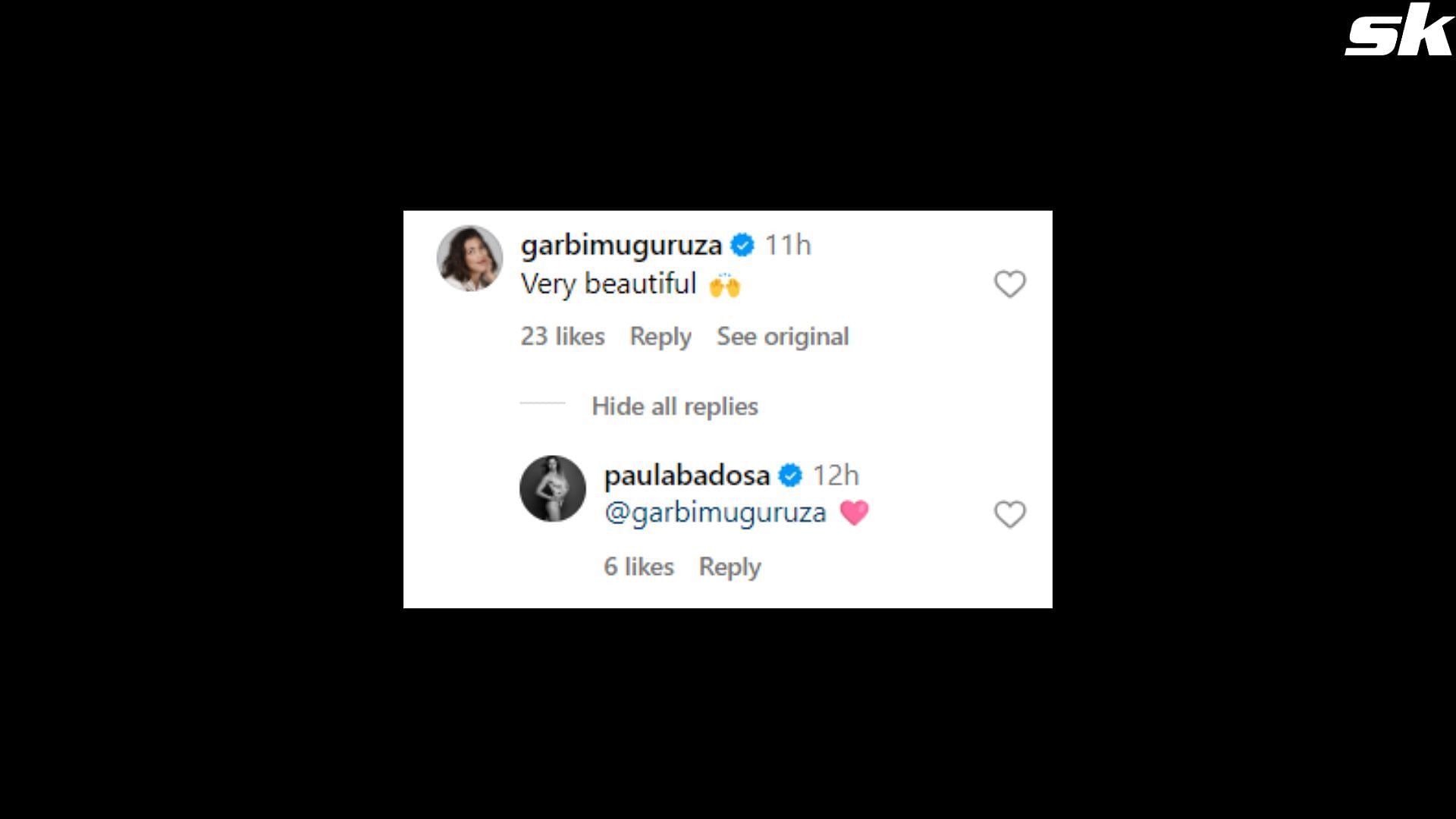 Garbi&ntilde;e Muguruza reacts to Paula Badasa&#039;s video - @paulabadosa, Instagram