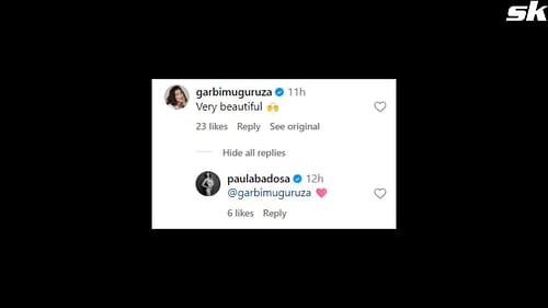 Garbiñe Muguruza reacts to Paula Badasa's video - @paulabadosa, Instagram