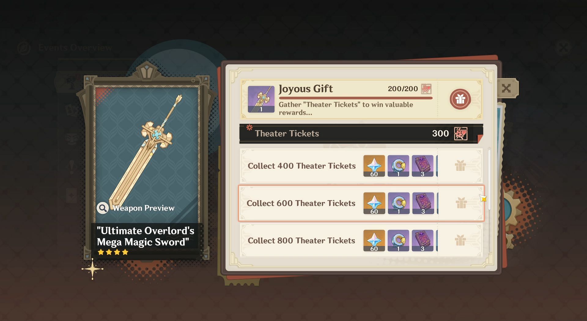 Collect Theater Tickets to unlock rewards in Joyous Gift (Image via HoYoverse)