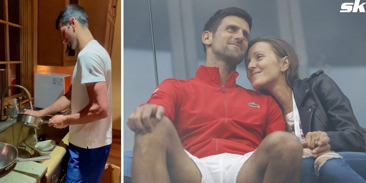 Novak Djokovic with his wife Jelena (R)