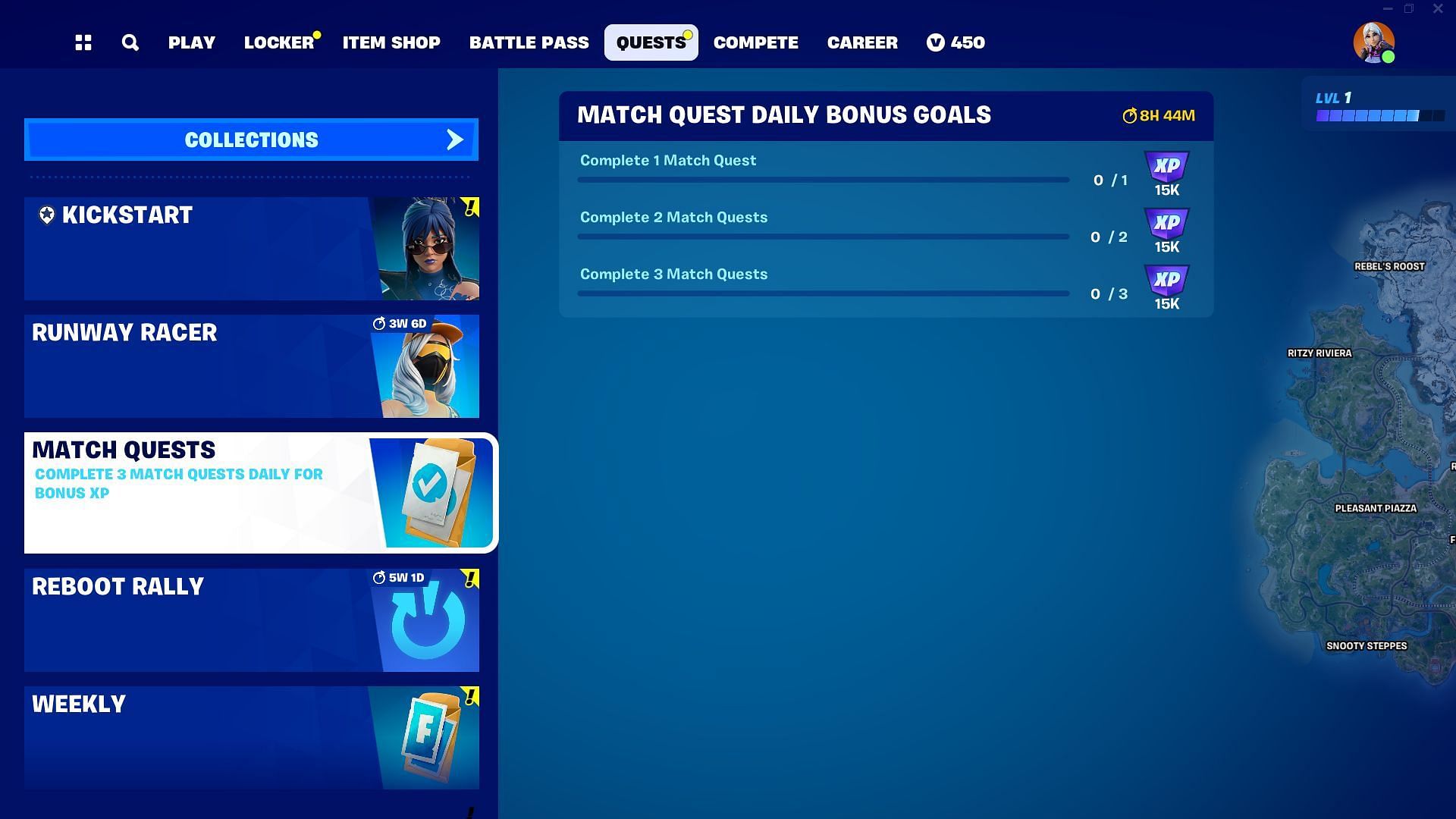 Select Match Quests that are easy to complete. (Image via Epic Games)