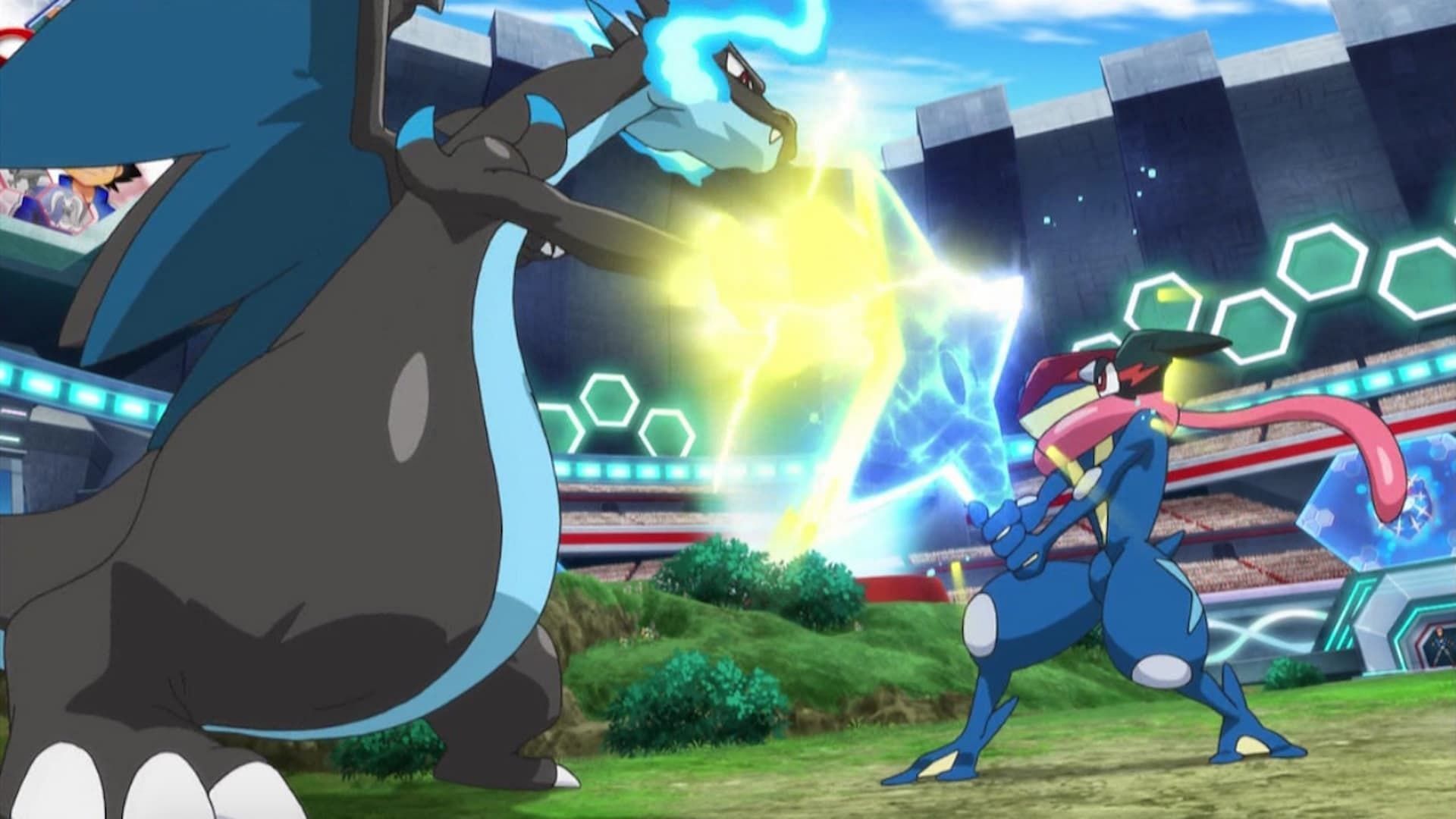 Ash-Greninja vs Mega Charizard X (Image via The Pokemon Company)