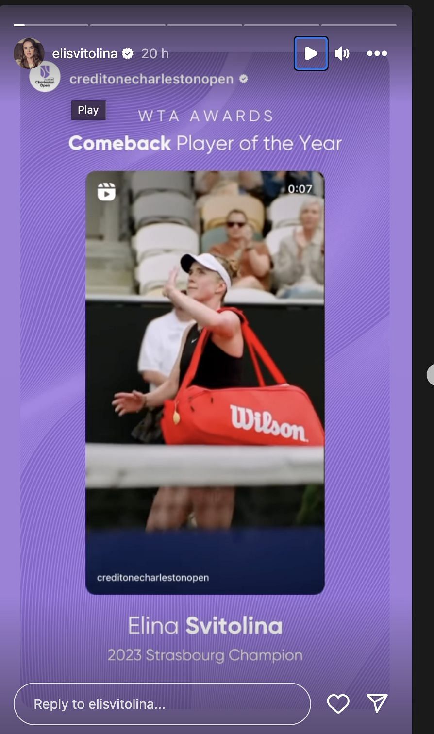 Screengrab from Elina Svitolina&#039;s Instagram