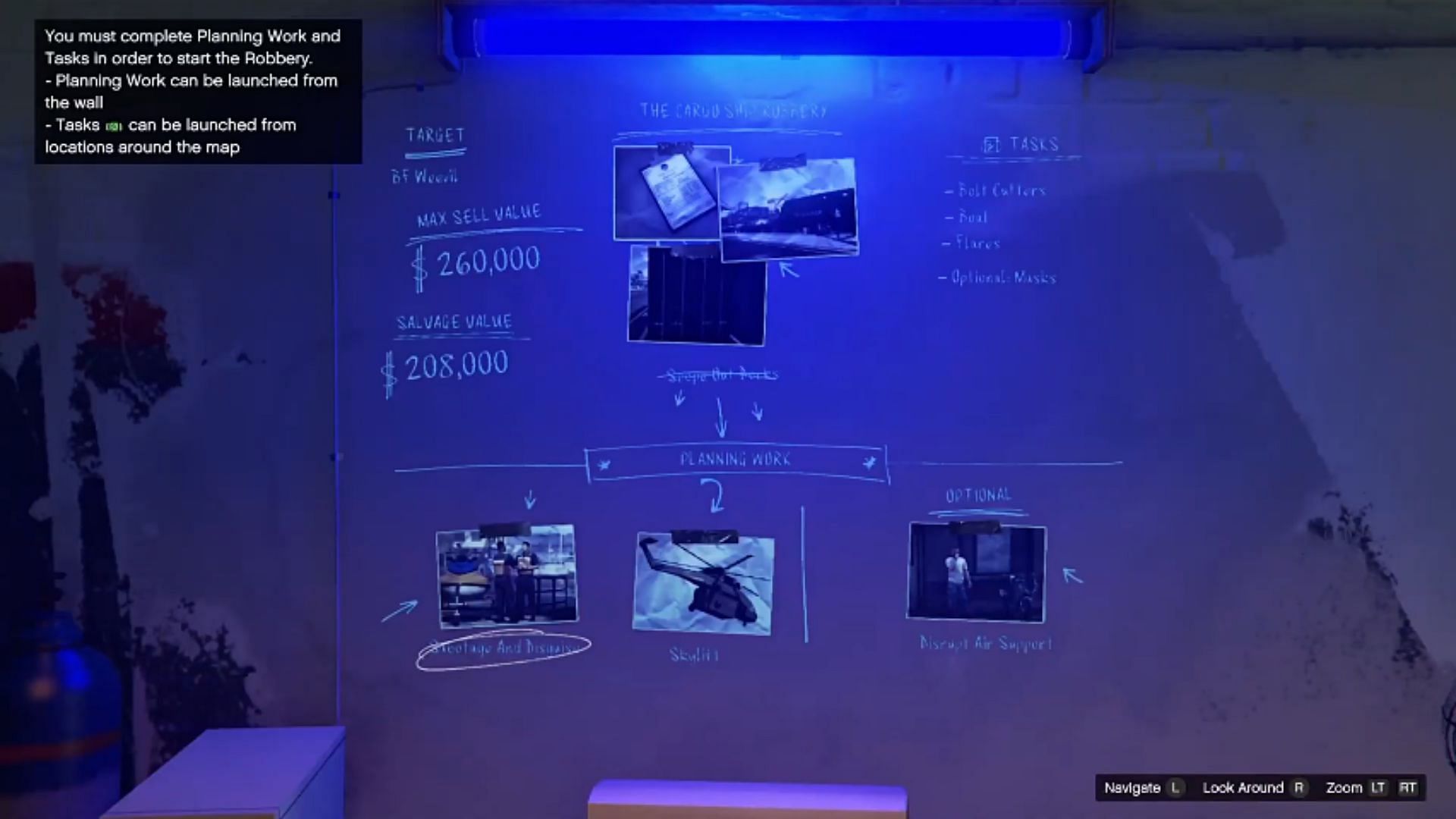 The Cargo Ship Robbery planning board (Image via YouTube/ LogOfOne)