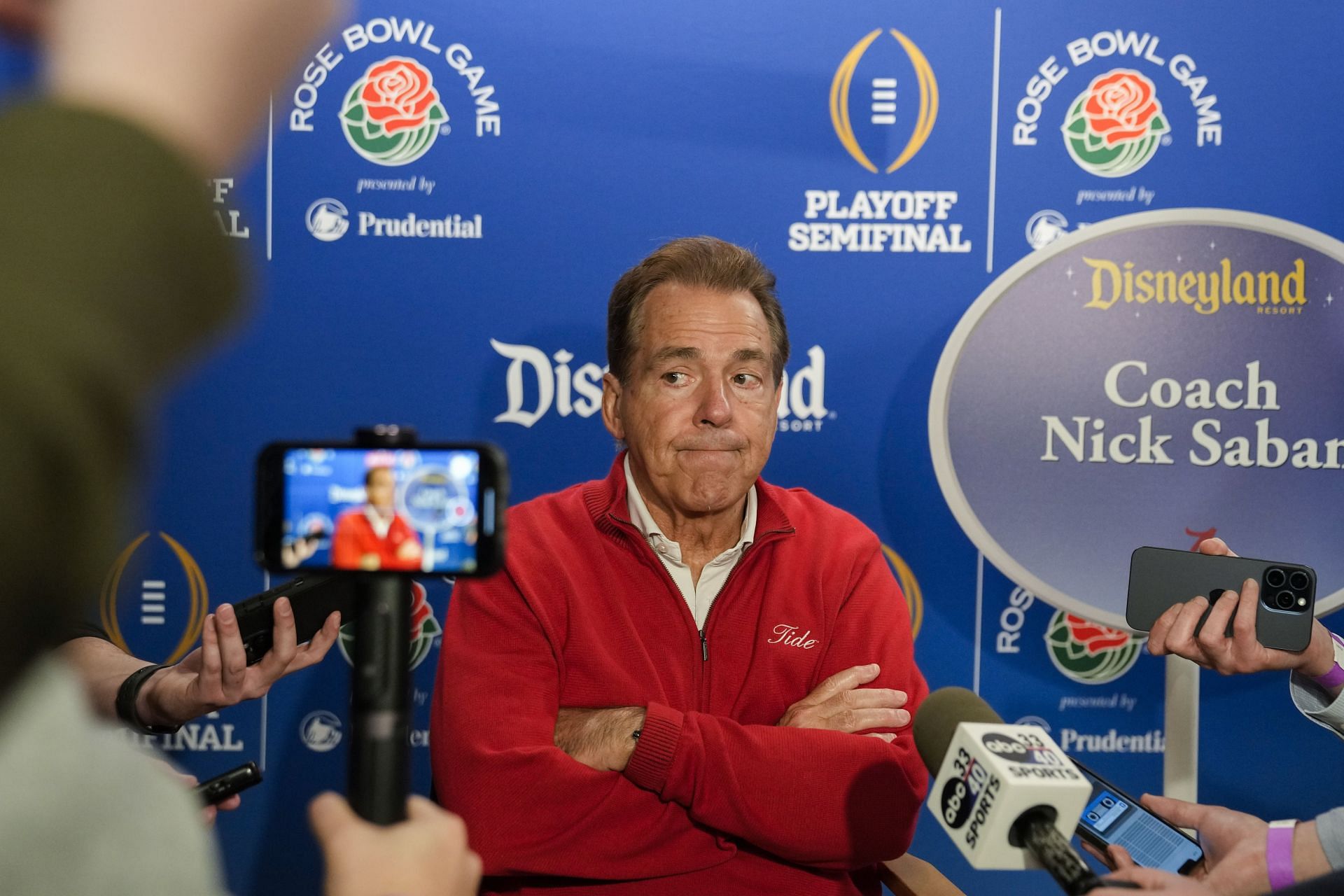 Alabama coach Nick Saban at the press