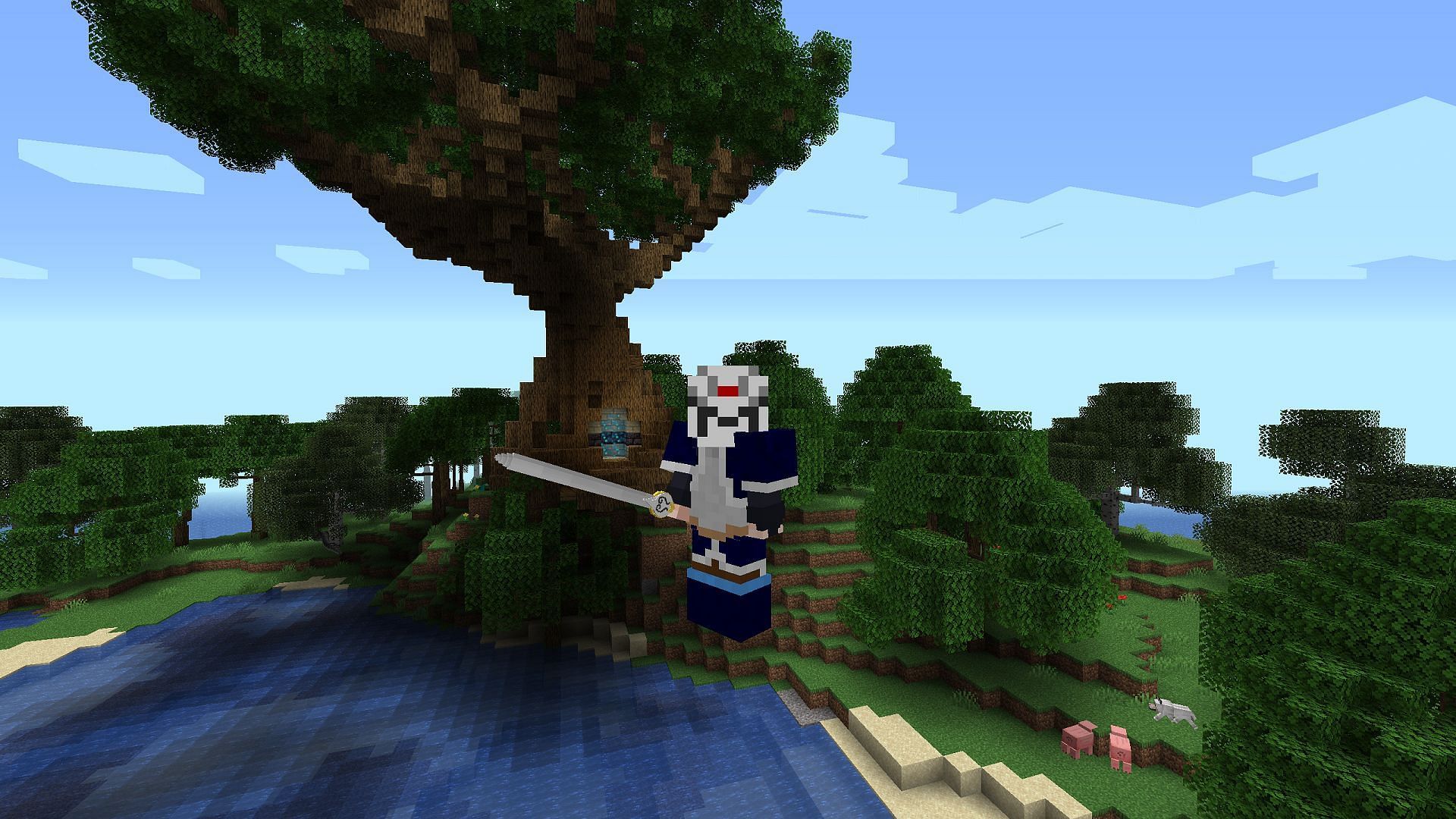 A Minecraft player stands before the Mystic tree in the TenSura mod (Image via MinhEragon/CurseForge)