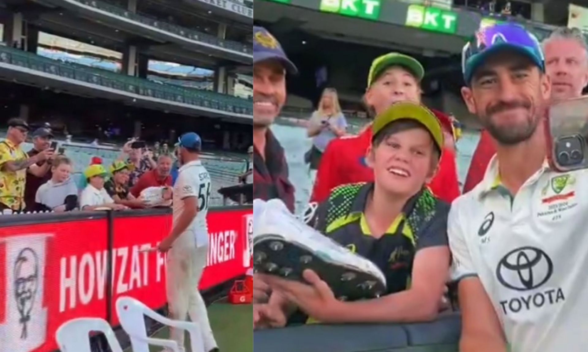 Mitchell Starc with a young fan on Friday at the MCG. 