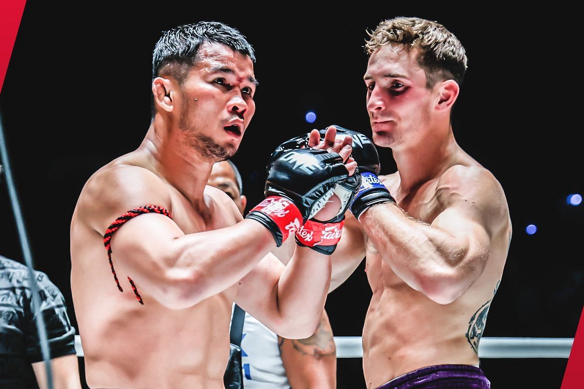 Nico Carrillo (R) gave props to defeated opponent Nong-O Hama (L) for the gallant stand he put up in their match last week. -- Photo by ONE Championship