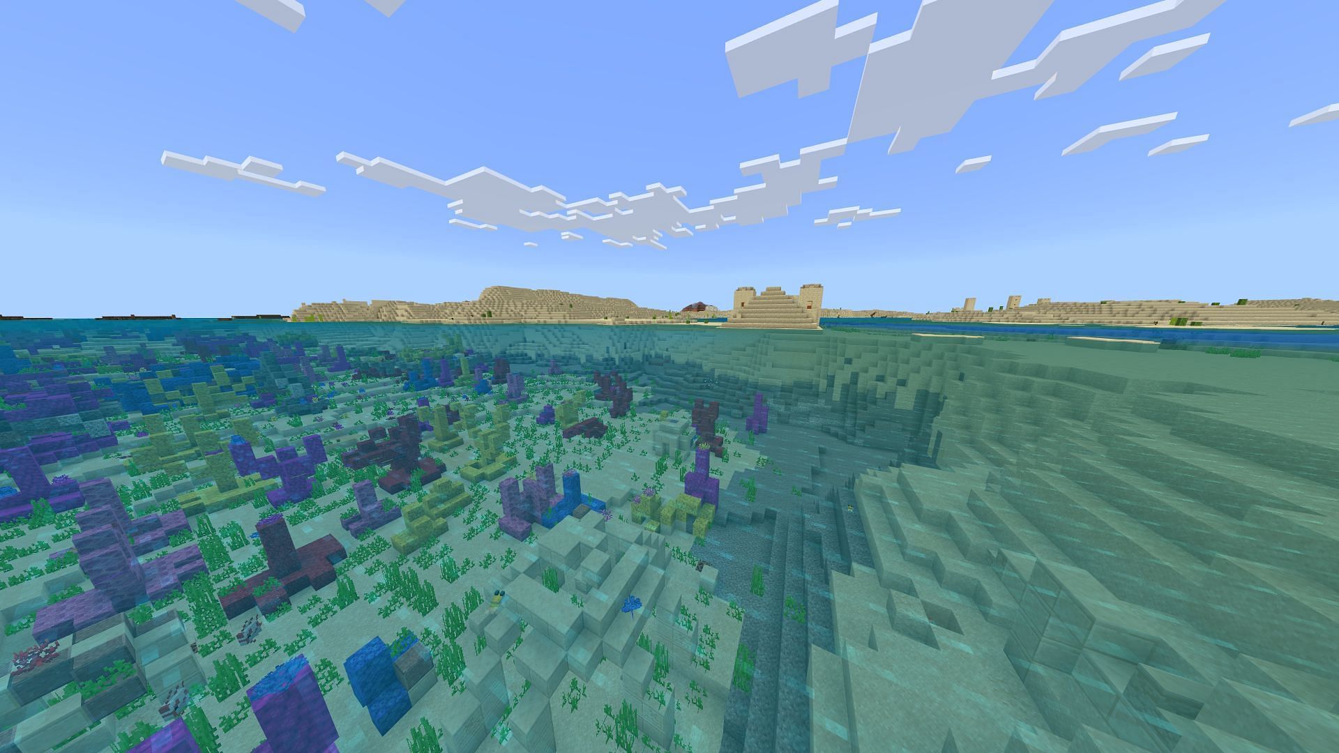 Fans can find structures above and below the sea level in this Minecraft desert seed (Image via Mojang)