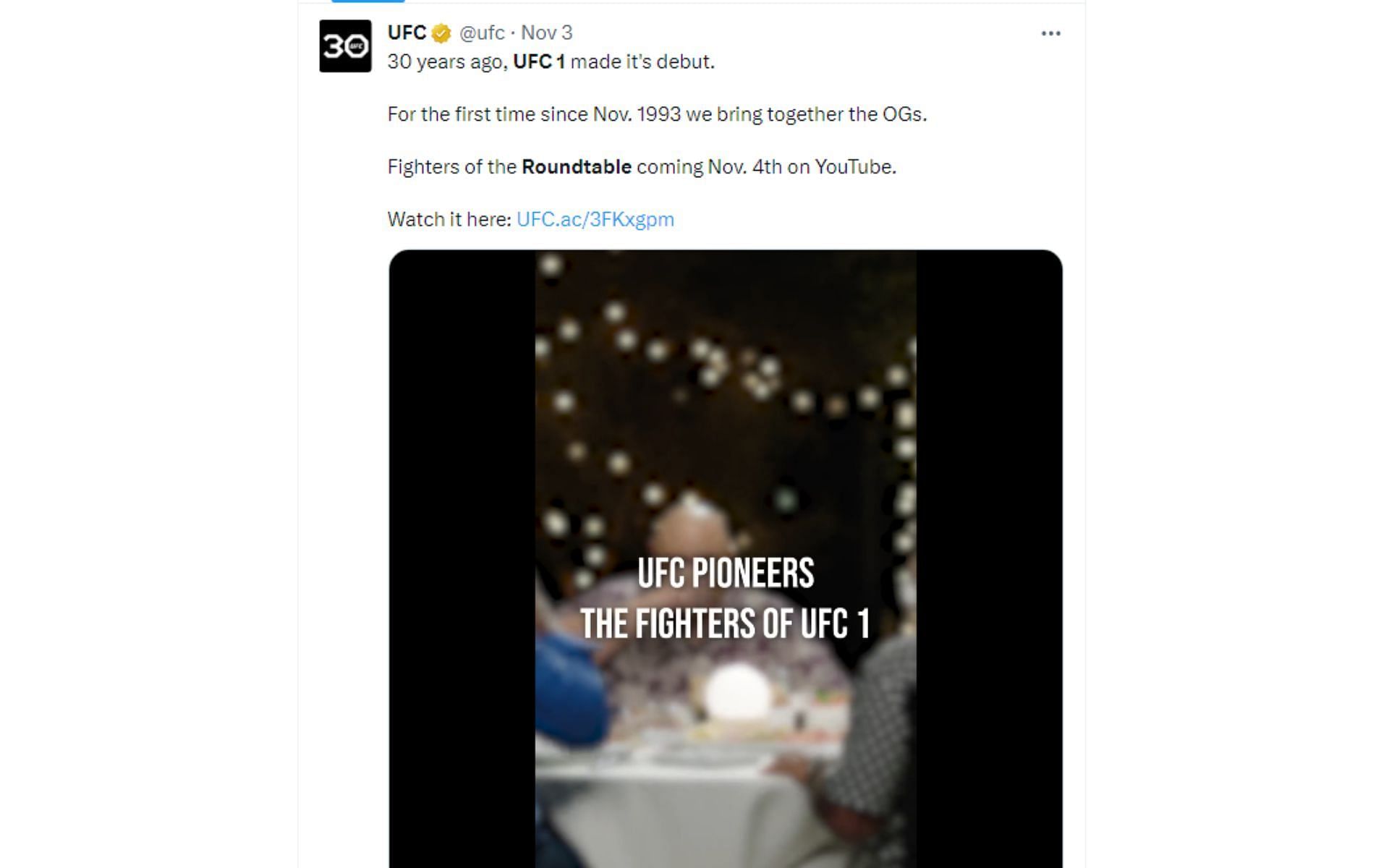 Tweet regarding the UFC 1 roundtable.