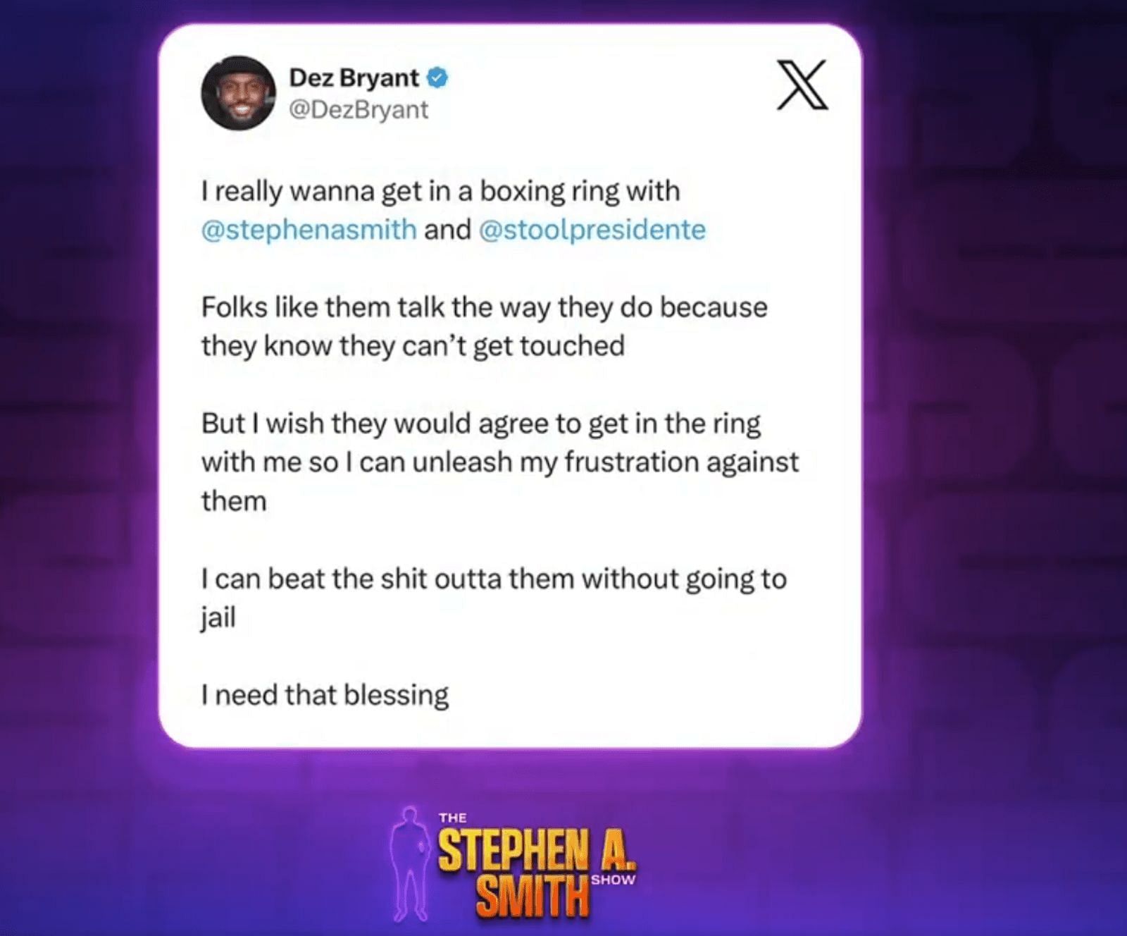Dez Bryant&#039;s deleted post on X (Credits: The Stephen A. Smith Show)