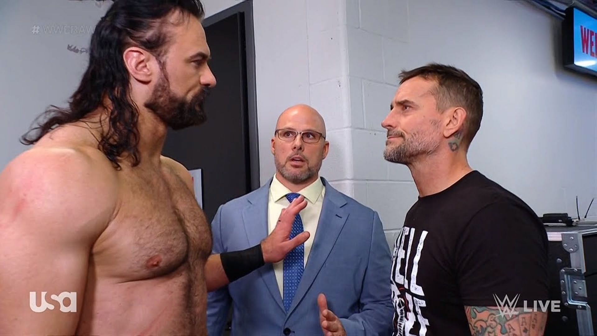 Drew McIntyre, Adam Pearce and CM Punk on WWE RAW