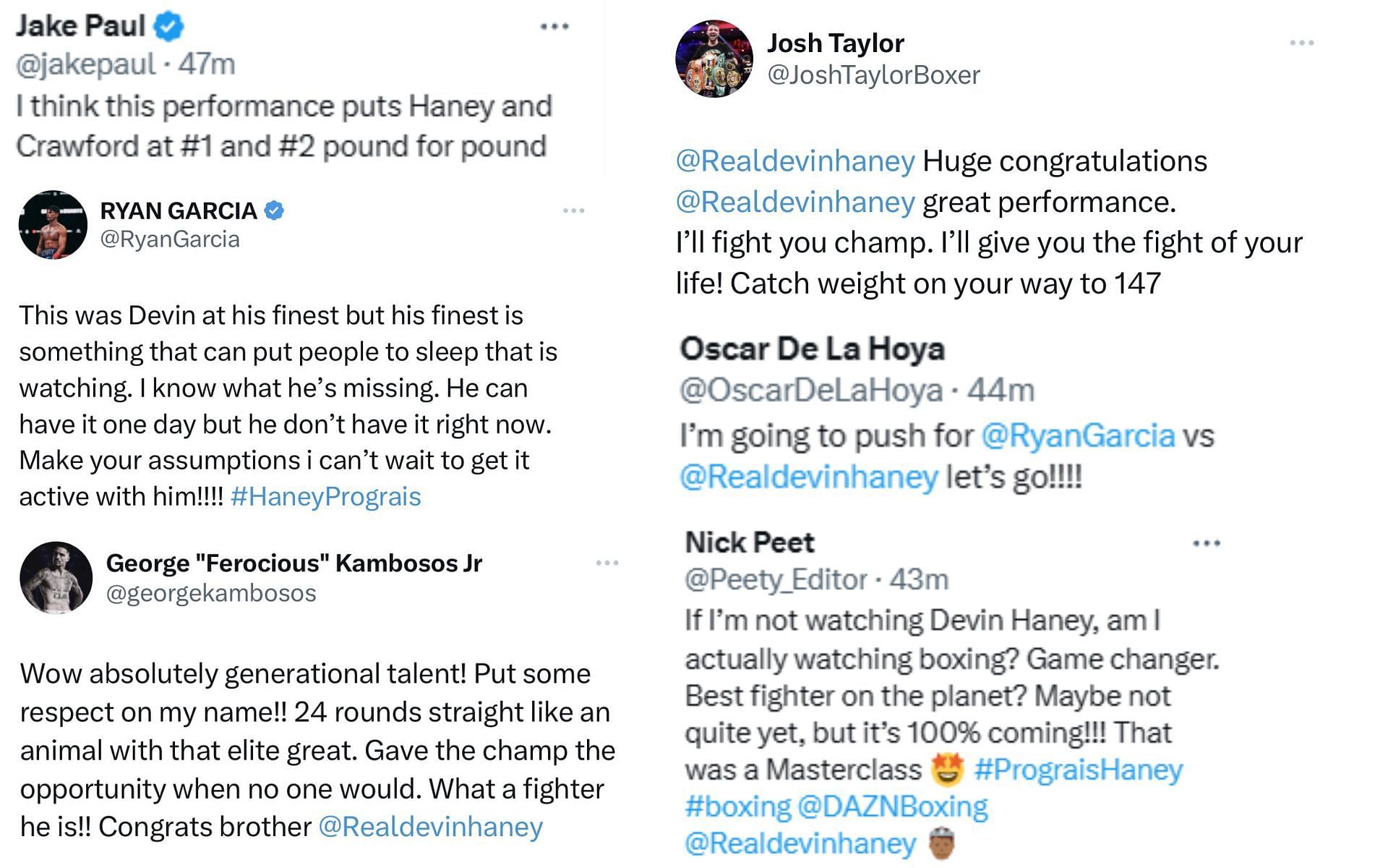 Fighters react to Devin Haney victory via X