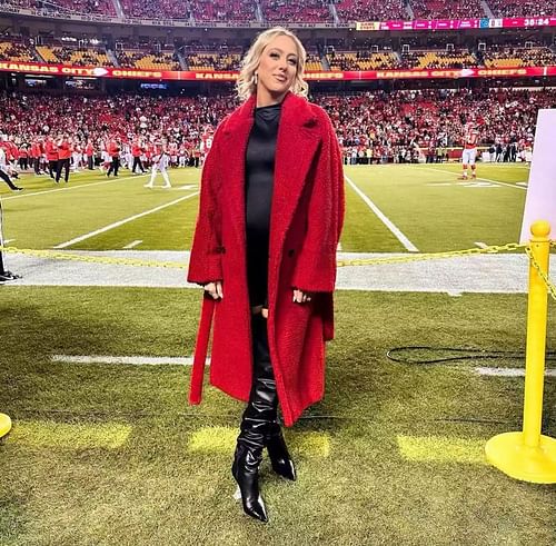 Brittany wears identical red coat in November 2022. (Image credit: Brittany Mahomes' Ig account.)