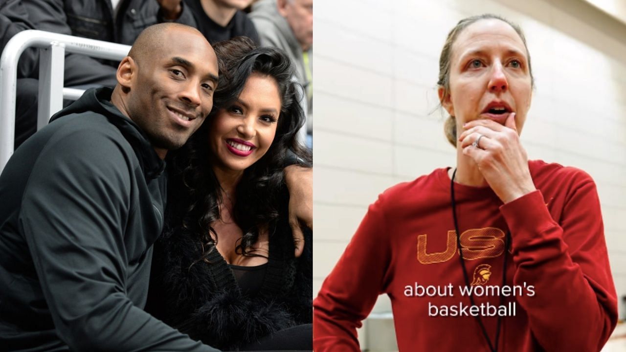 Kobe Bryant and Venessa Bryant (L) and USC women&rsquo;s coach Lindsay Gottlieb