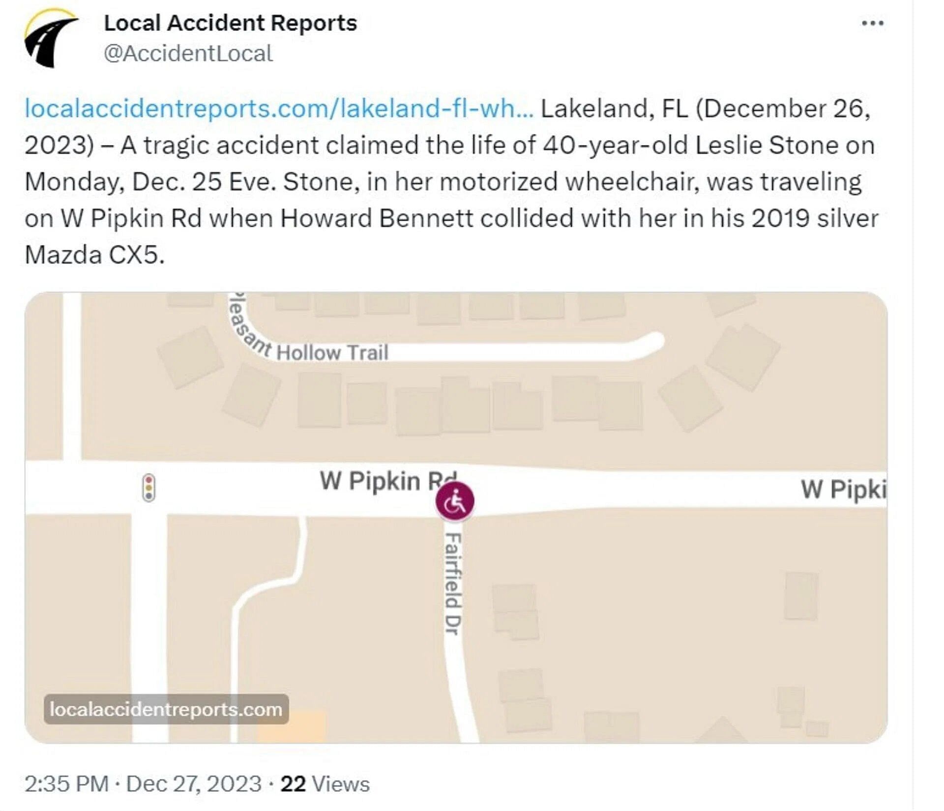 The area where the accident occurred (Image via X/Accidentlocal)