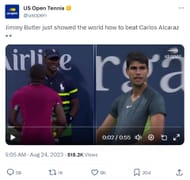 Jimmy Butler claimed a point against Carlos Alcaraz (via X/Twitter)