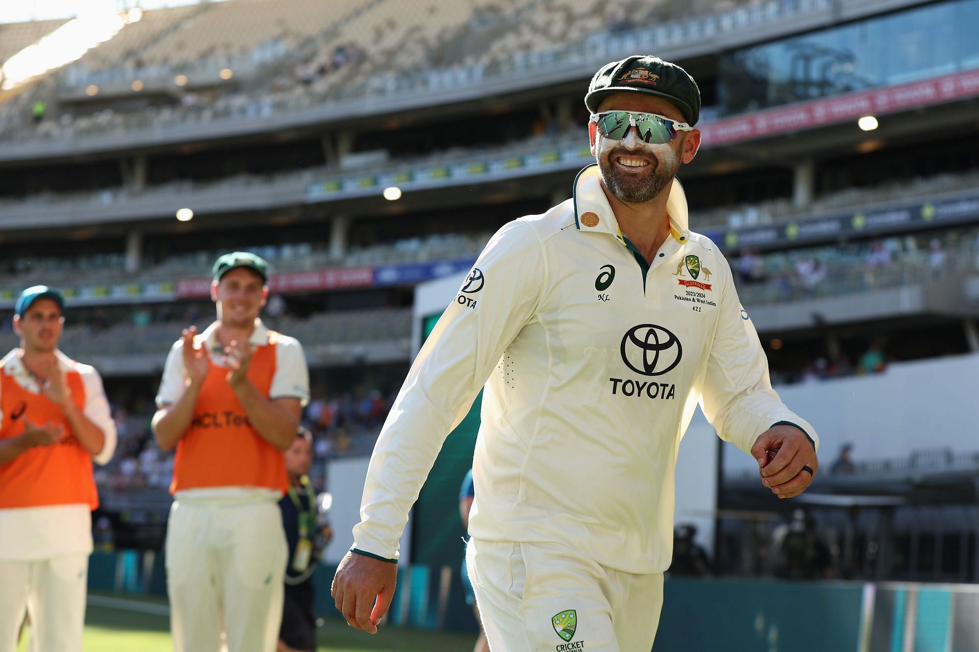 Nathan Lyon after Australia v Pakistan - Men&#039;s 1st Test: Day 4 [Getty Images]