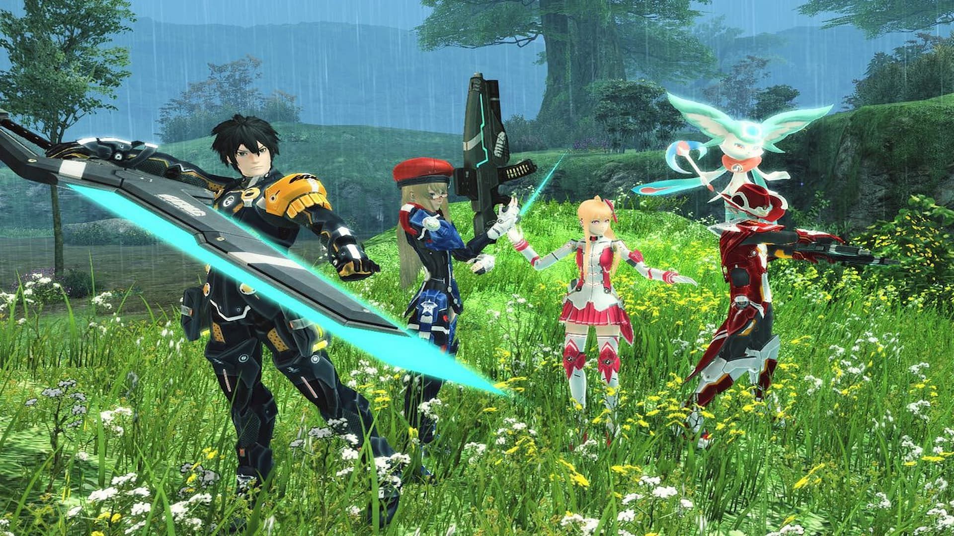 Players posing off in Phantasy Star Online 2 New Genesis