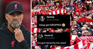 "Bro got injured by his coach" - Fans in disbelief as Liverpool star gets subbed out after colliding with Jurgen Klopp against Arsenal