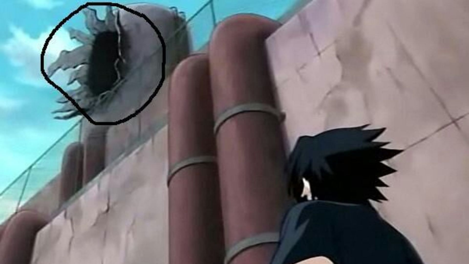 Sasuke Uchiha looking at the damage done by Rasenan as shown in anime (Image via Studio Pierrot)