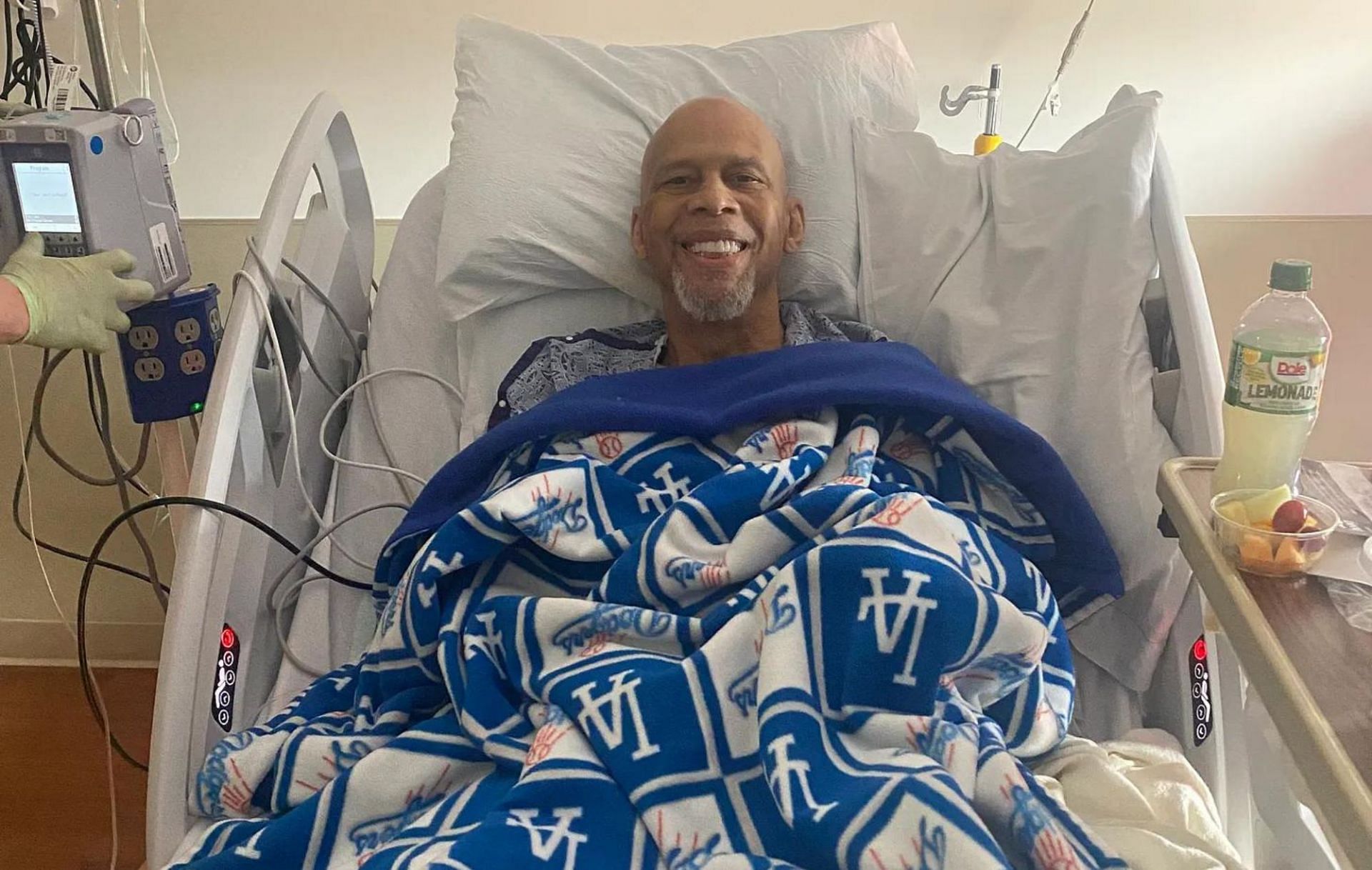 Kareem Abdul-Jabbar is all smiles after having a hip replacement surgery