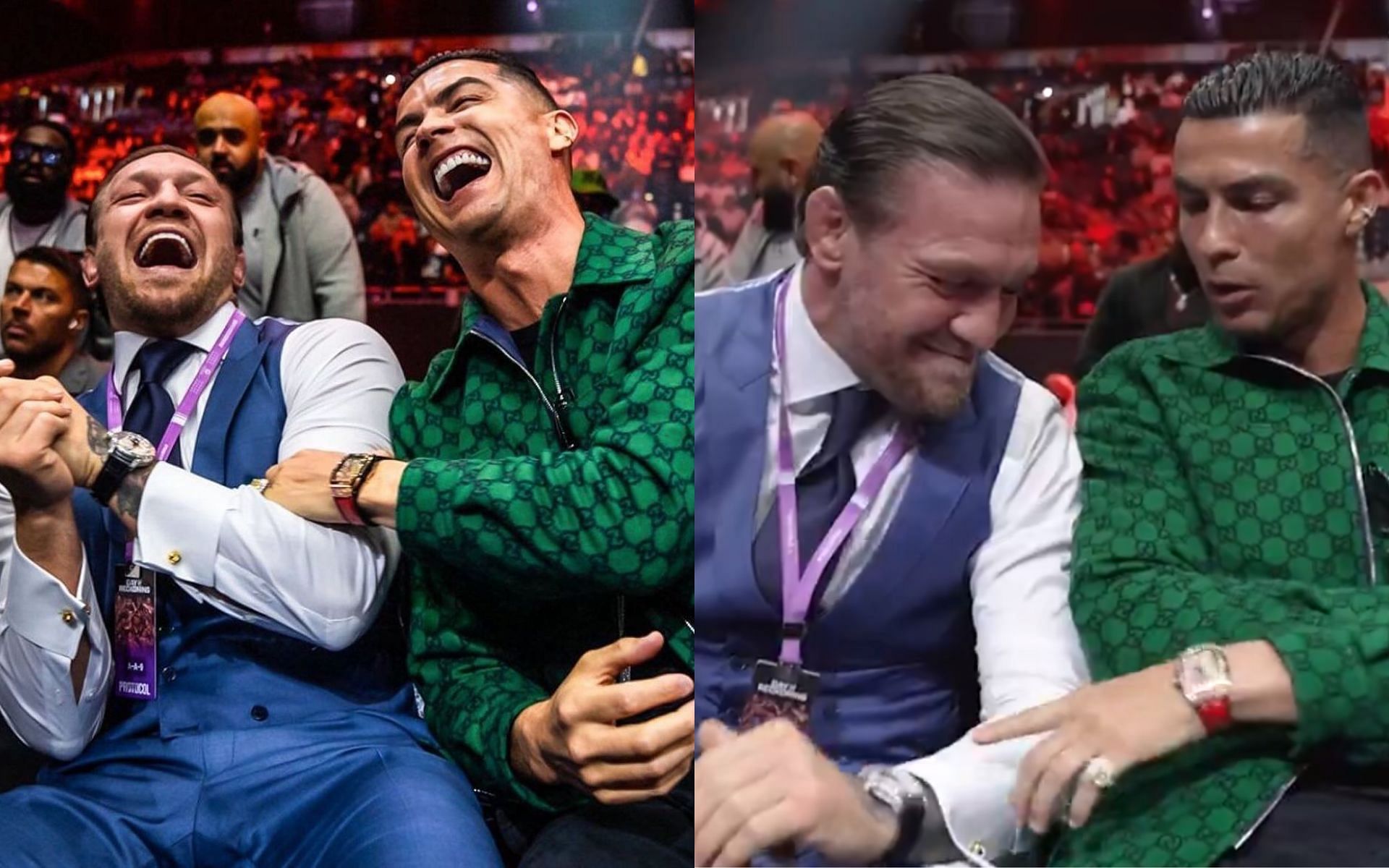 Conor McGregor and Cristiano Ronaldo comparing their watches (Images courtesy @cristiano on Instagram and @SandhuMMA on X)