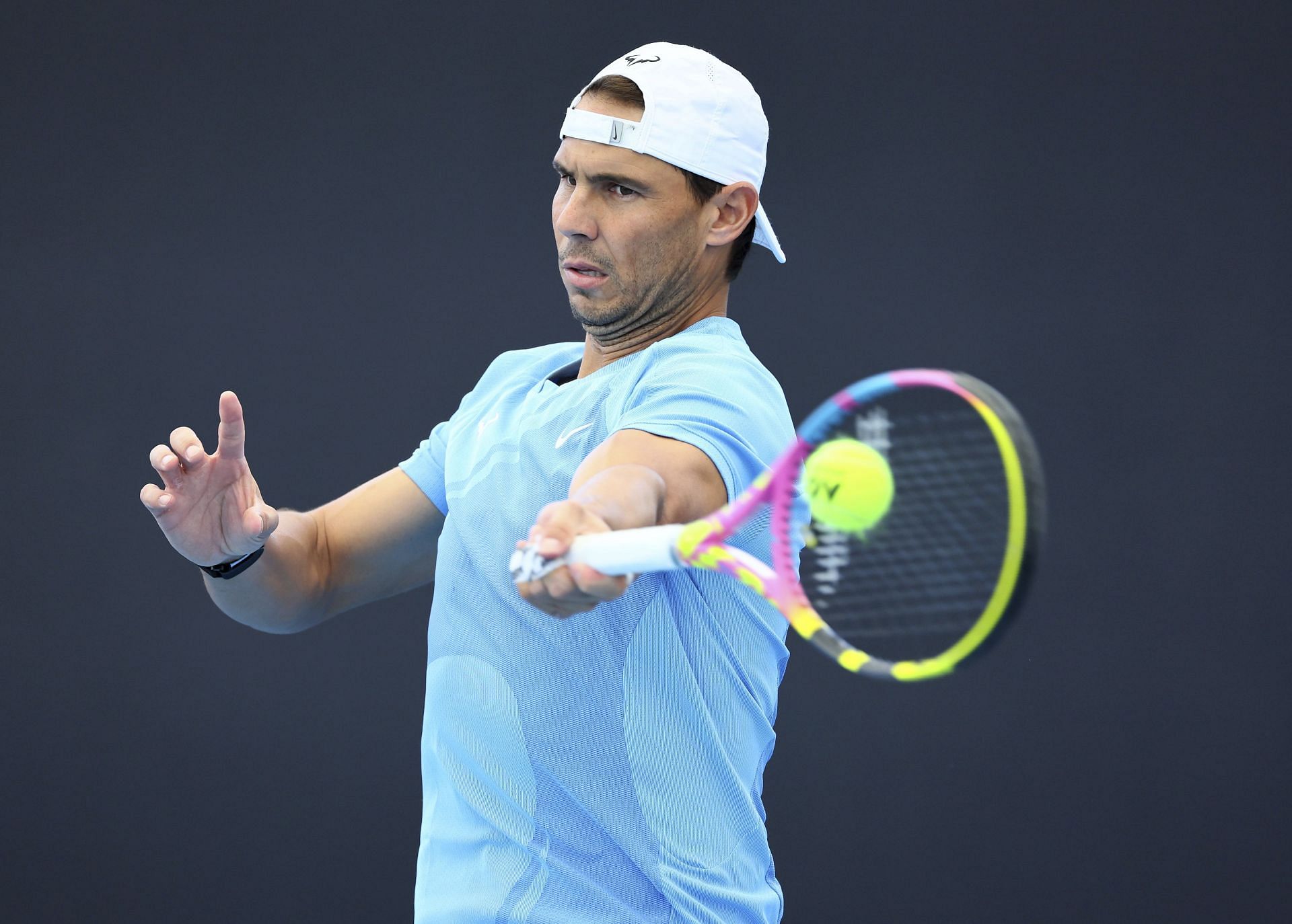 Rafael Nadal practicing ahead of Brisbane International 2024