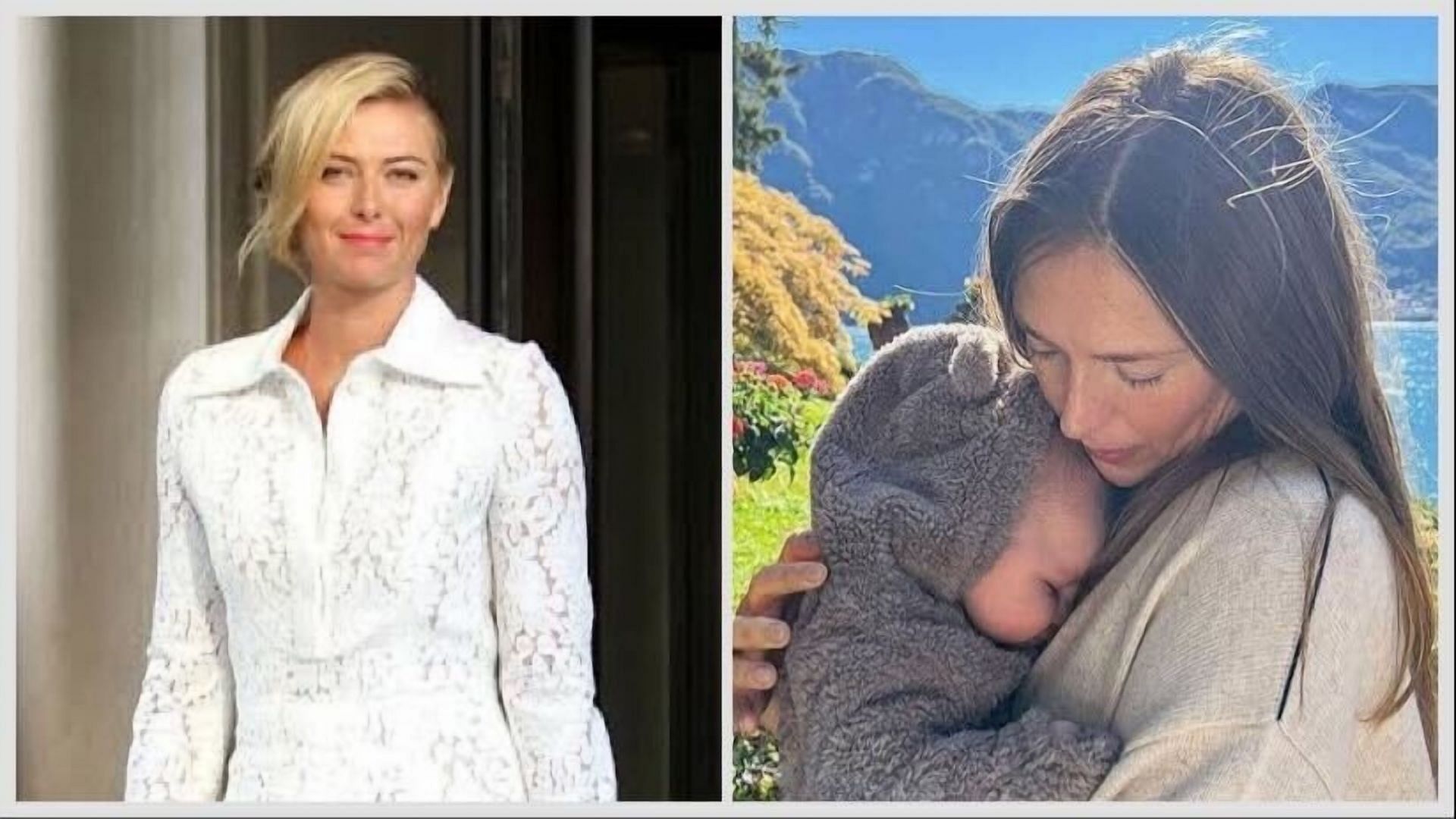 Maria Sharapova (L) and Sharapova with her son Theodore (R)