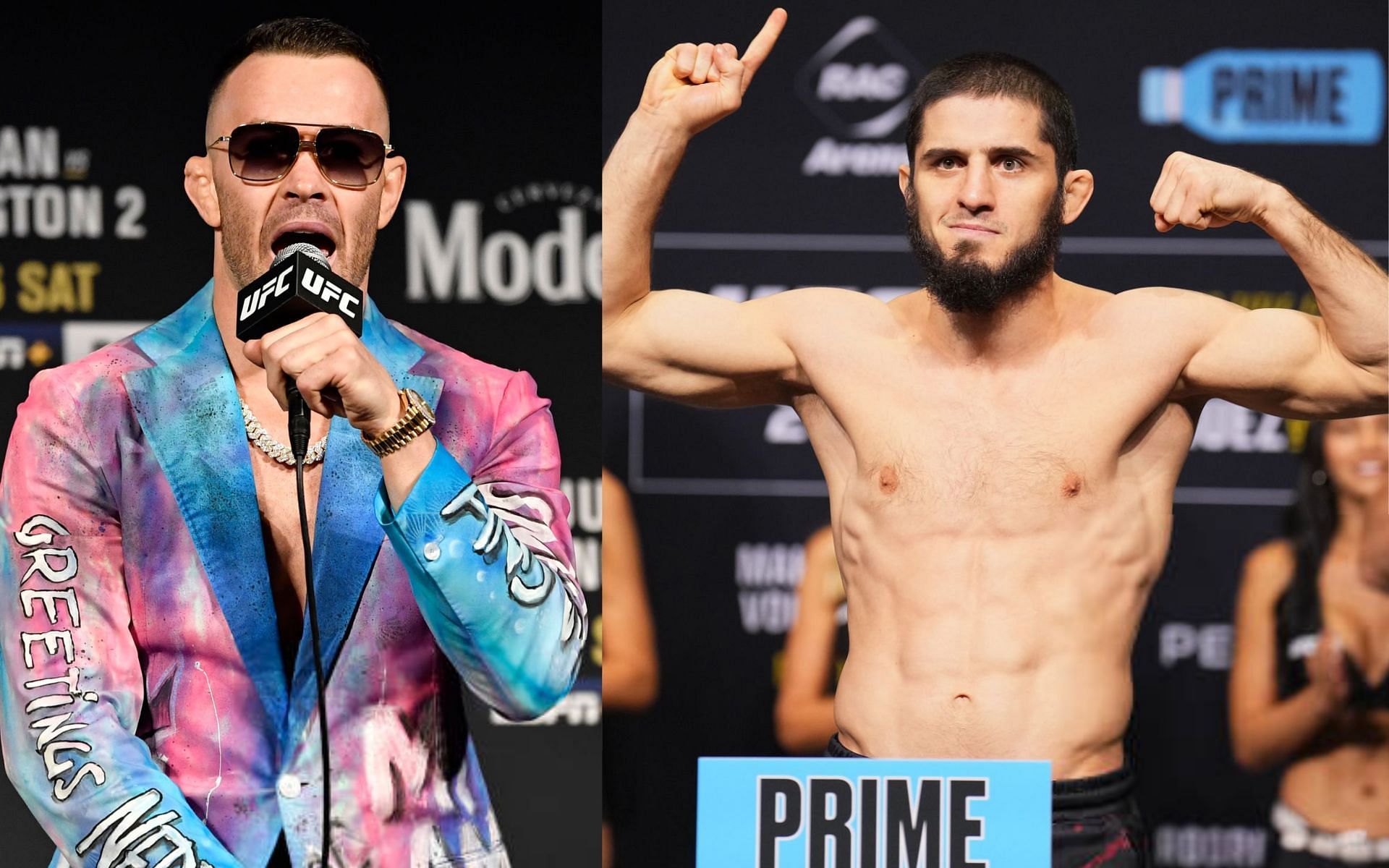 Colby Covington (left) takes aim at Islam Makhachev (right) for being a 