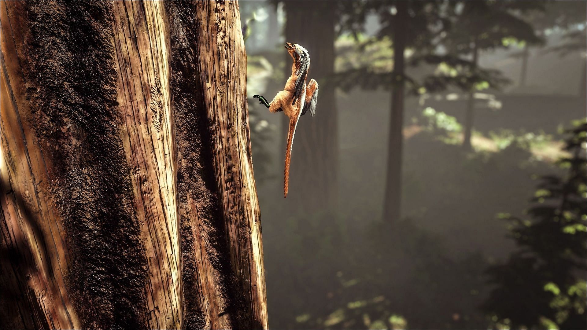Archaeopteryx climbing a tree bark