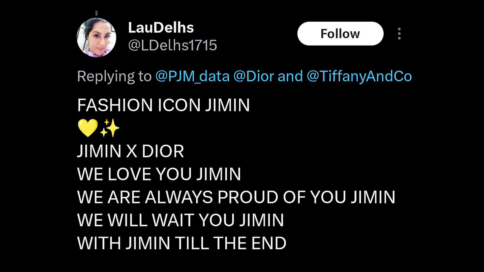 Fans react as Jimin&#039;s Dior &amp; Tiffany &amp; Co ranks one of the 10 Best Fashion Collaborations Of 2023 That Redefined Style by AUGUSTMAN (Image via X)