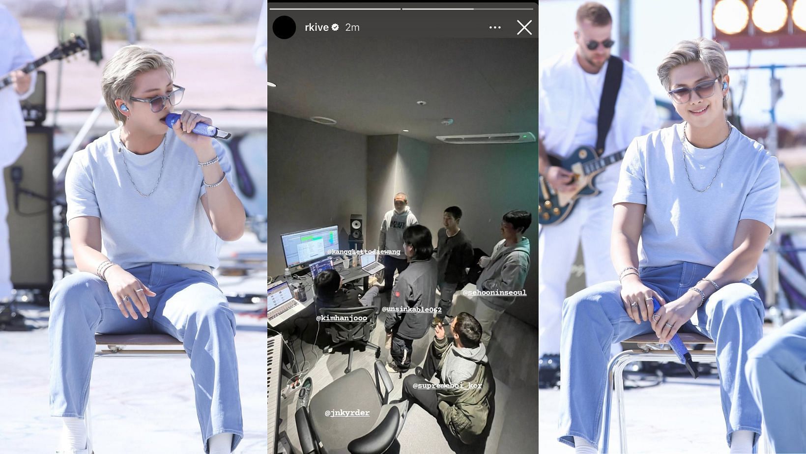 BTS&rsquo; Namjoon in his Instagram story with Supreme Boi, Balming Tiger, Prod. Unsinkable, and more. (Images via X/@0613frames &amp; @SnowBuffering)