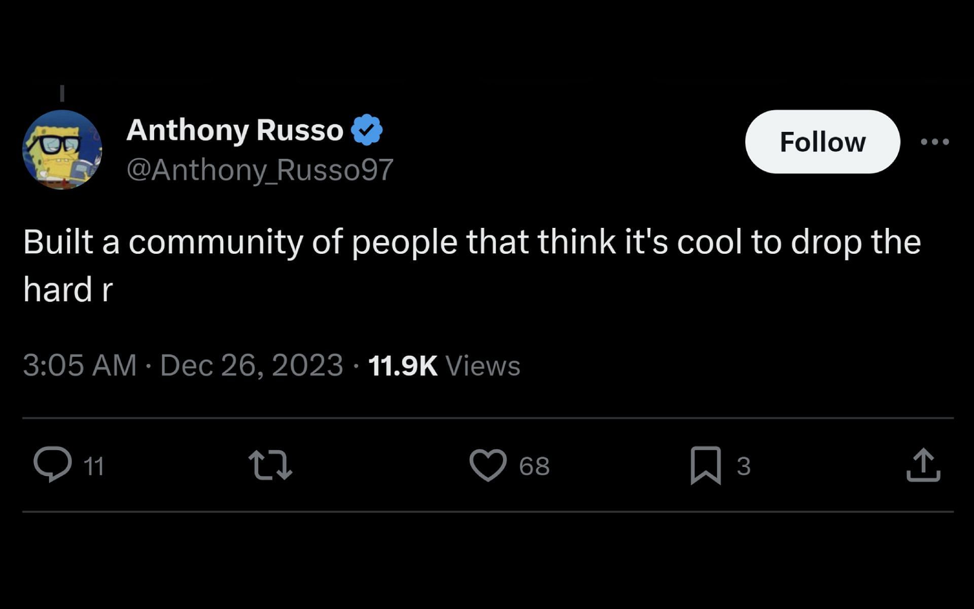 X user @Anthony_Russo97&#039;s comment (Image via Drama Alert/X)