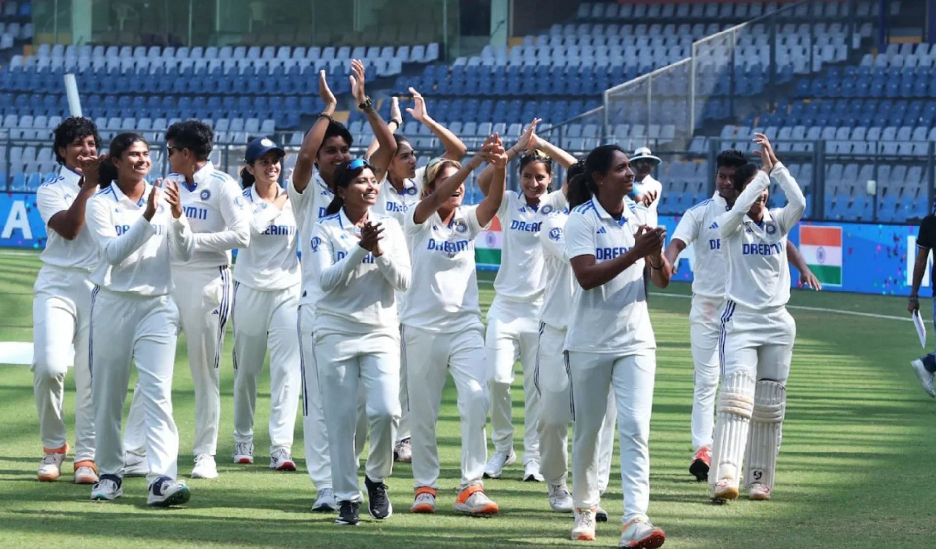 Indian players thank the home fans after completing the Test double over England and Australia.