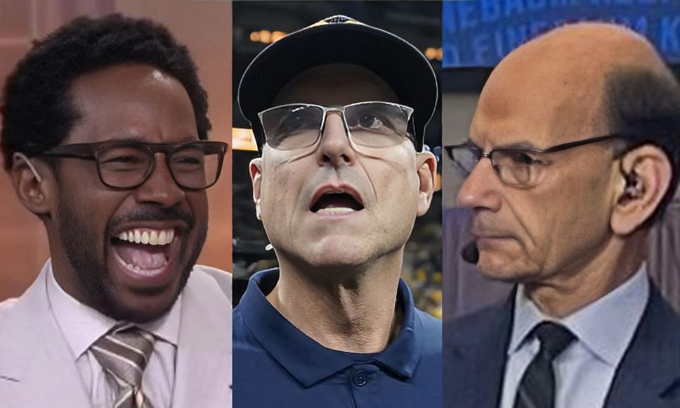 Desmond Howard (left), Paul Finebaum (centre) and Jim Harbaugh (right), via Instagram