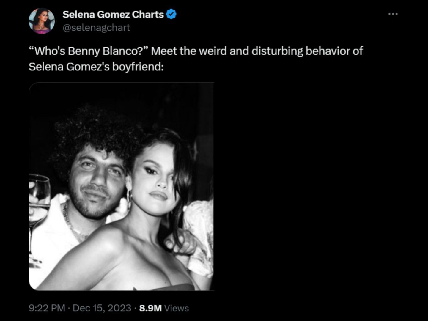 The viral thread exposing Blanco&#039;s controversial posts. (Image via X/Selena Gomez Charts)