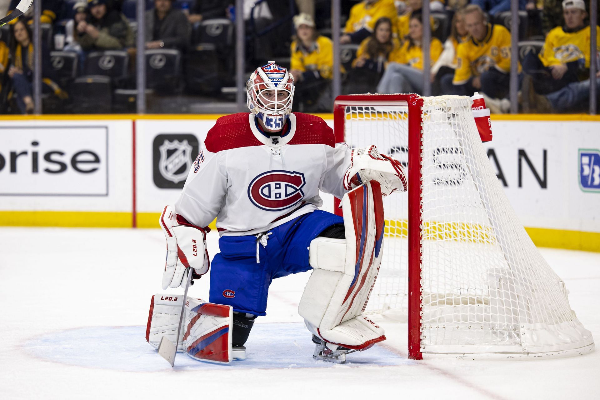 Samuel Montembeault of the NHL&#039;s Montreal Canadiens