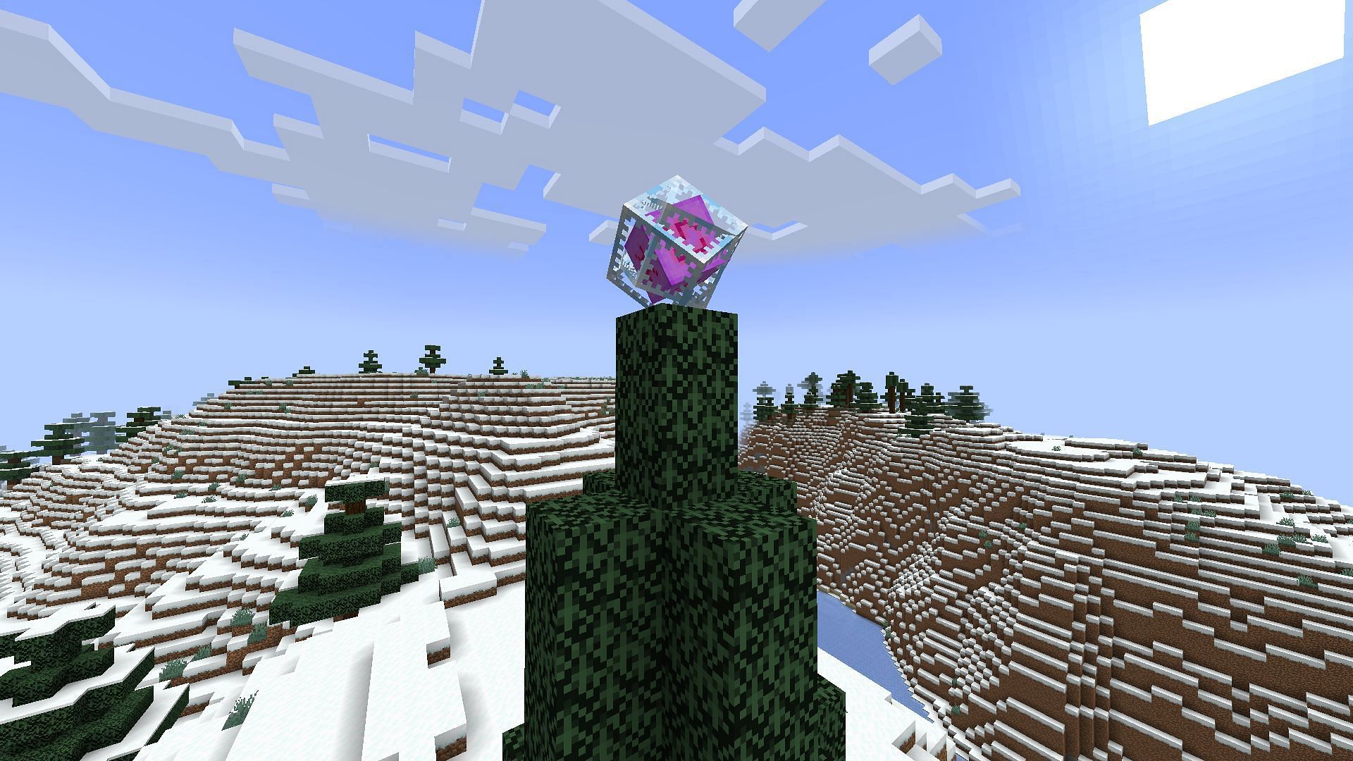 Fin du cristal en étoile au sommet du sapin de Noël dans Minecraft (Image via Mojang)