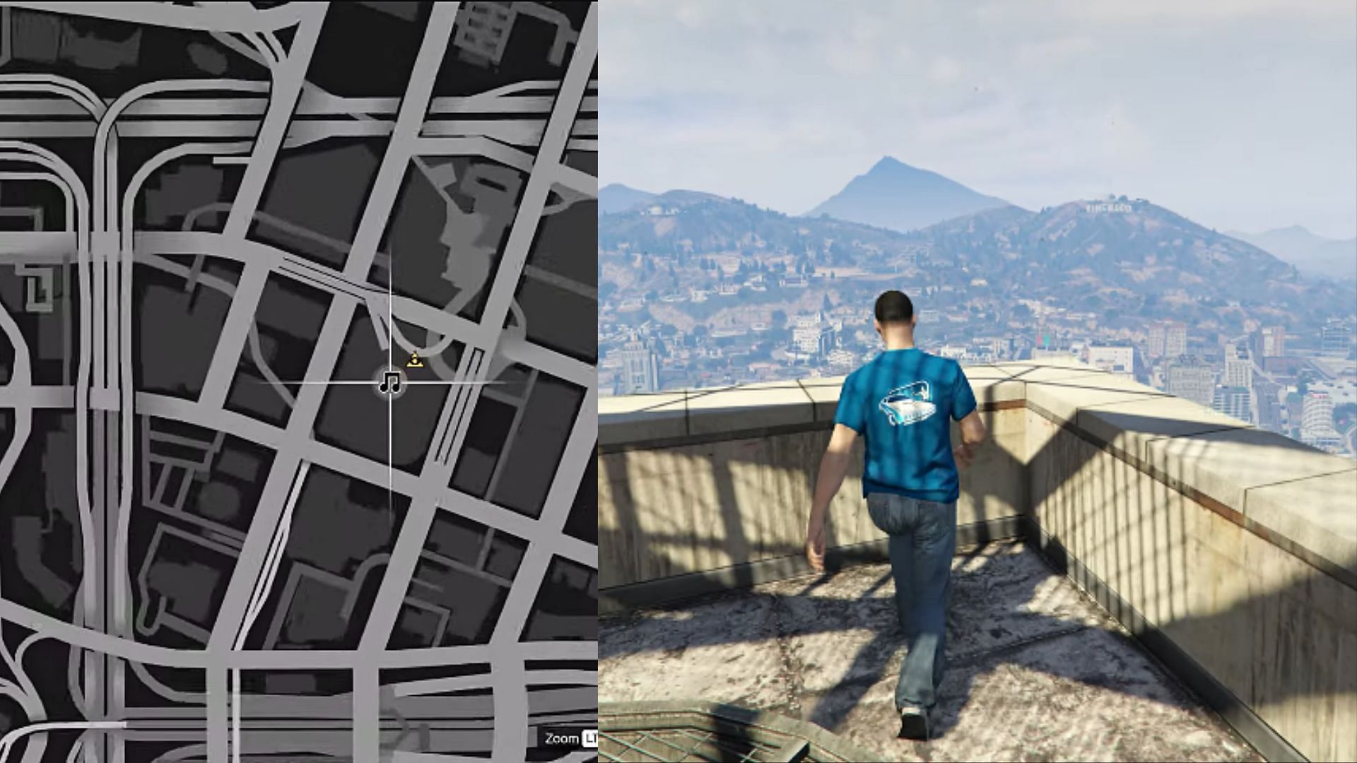 The Media Stick will be at this spot on top of the Maze Bank Tower (Images via YouTube/GTA Series Videos)